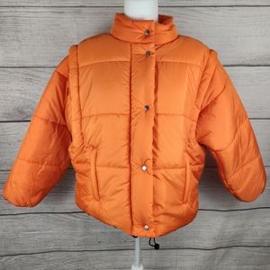 Culture Couture Orange Puffer Jacket Detachable Sleeves for Vest